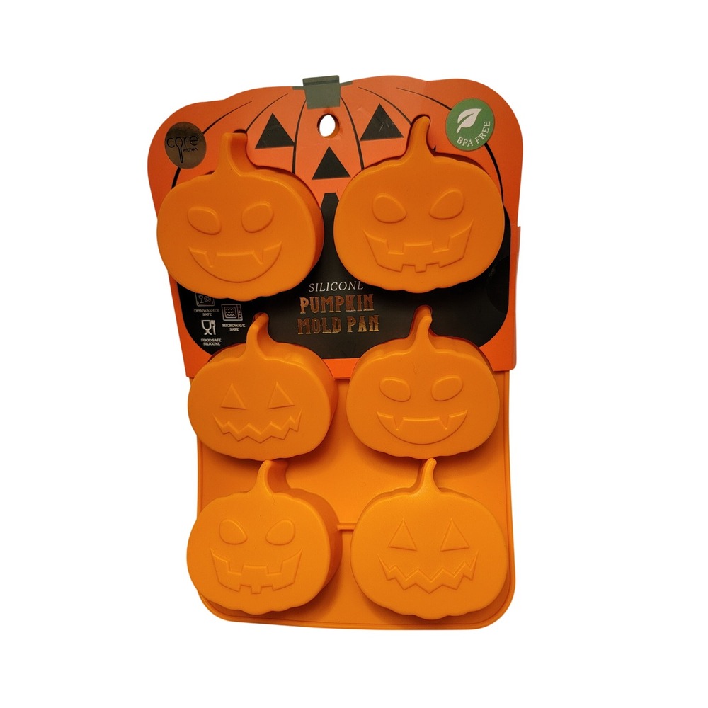 Core Kitchen Pumpkin Mold Pan Halloween 6 Cup Orange New Silicone Jack-O-Lantern